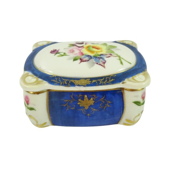 Vintage Made in Occupied Japan Porcelain Trinket Cigarette Box w 2 Ashtrays Blue - Picture 12 of 15